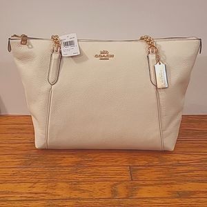 Coach Ava chain tote NWT Pebble leather chalk white